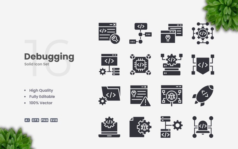 16 Debugging Solid Icons Set Icon Set