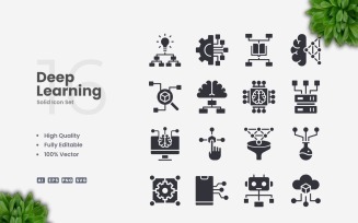 16 Deep Learning Solid Icons Set