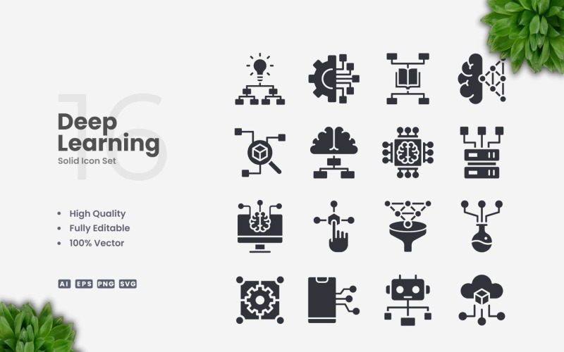 16 Deep Learning Solid Icons Set Icon Set