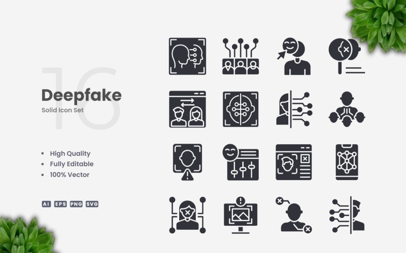 16 Deepfake Solid Icons Set Icon Set