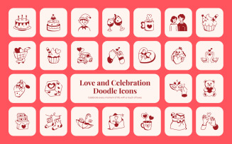 Love and Celebration Doodle Icons Bundle