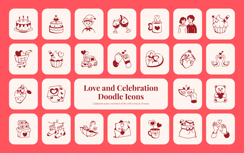 Love and Celebration Doodle Icons Bundle Icon Set