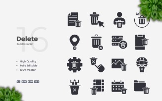 16 Delete Solid Icons Set