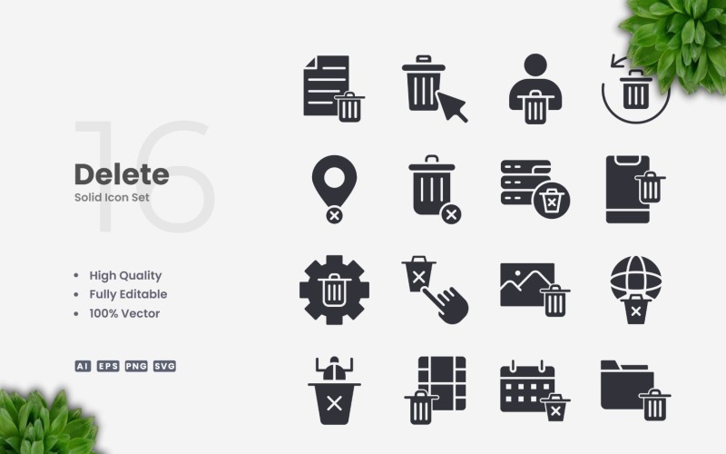 16 Delete Solid Icons Set Icon Set