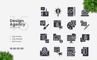 16 Design Agency Solid Icons Set