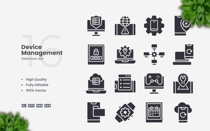 16 Device Management Solid Icons Set Icon Set