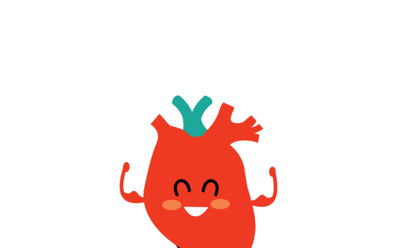 Muscular Happy Heart Character with Circulatory System Vector Graphic