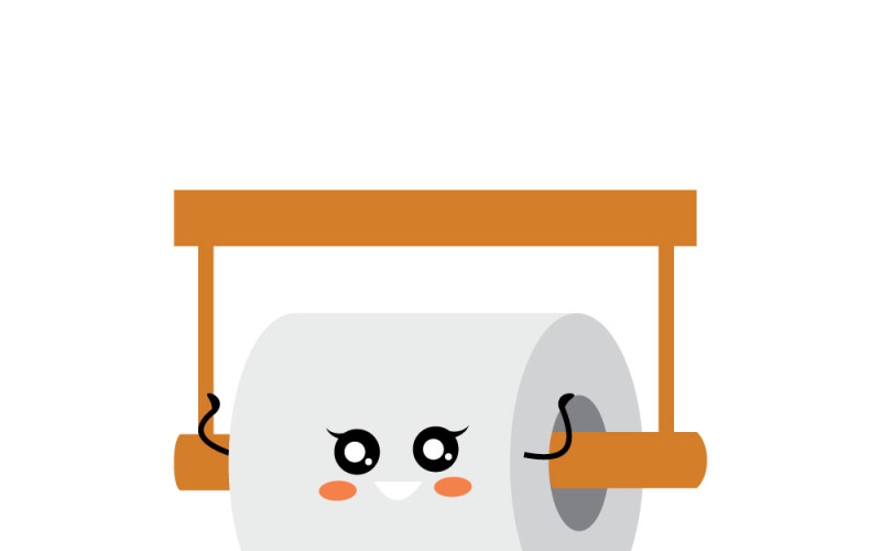 Whimsical Kawaii Toilet Paper Roll on a Swing Vector Graphic