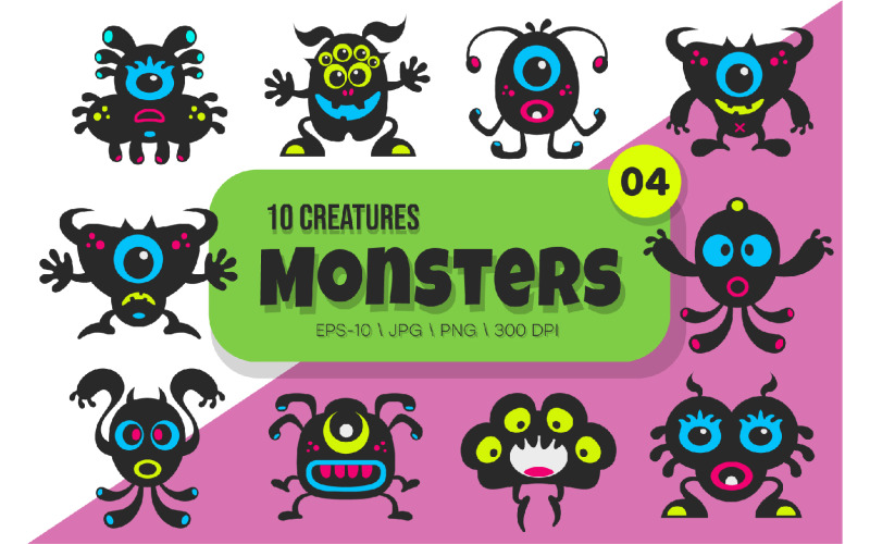 Whimsical Monsters Pack 04. Tshirt, PNG. Illustration