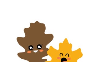 Whimsical Personified Autumn Leaves Character Vector Illustration