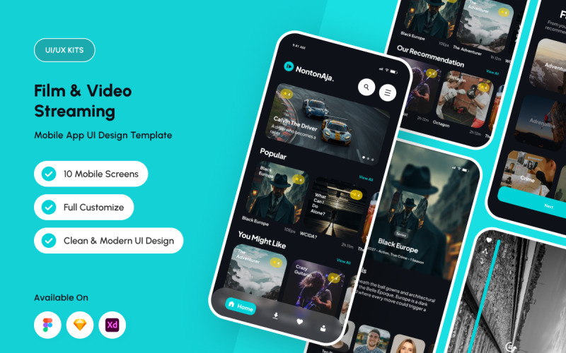 NontonAja – Movie Streaming App UI Element