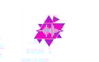 Abstract pink geometric shape with white sound wave, isolated on white background