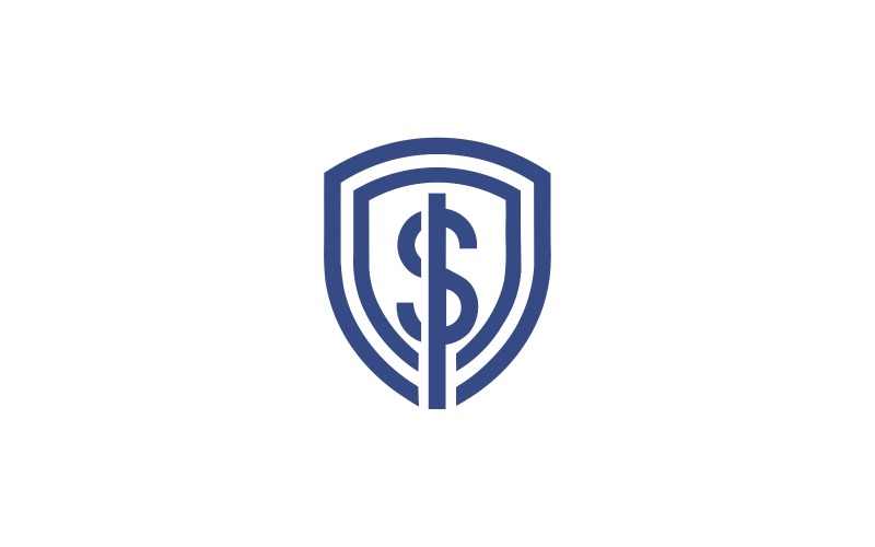 Blue shield with dollar sign inside, isolated on white background Logo Template