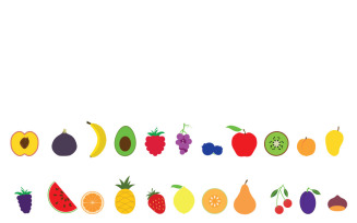 Colorful Fruit Icons Set: Vector Glyph & Line Pictograms