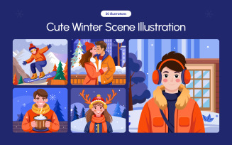 Cute Winter Scene Illustration Art Set