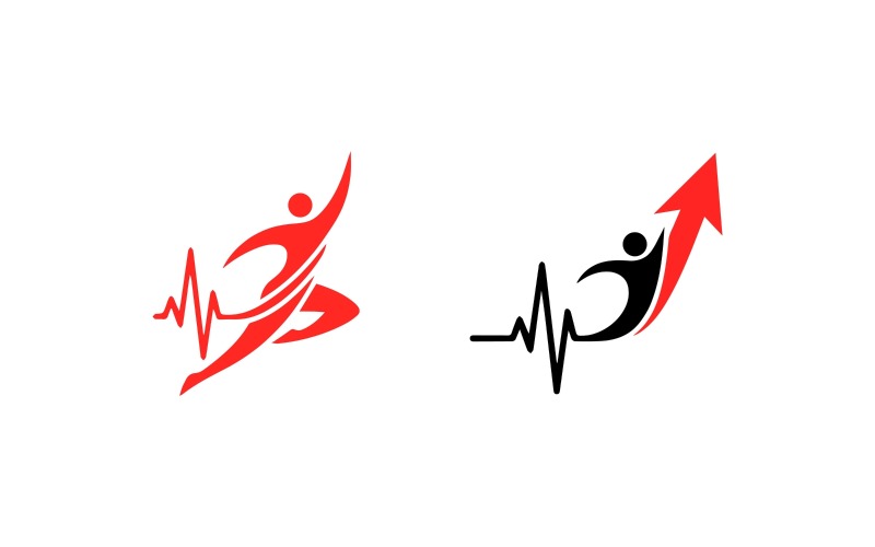 Fitness and health logo with heartbeat and upward arrow isolated on white background Logo Template