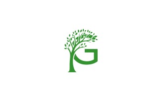 Green tree forming the letter g, isolated on white background
