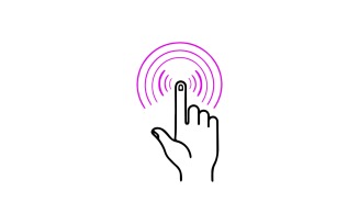 Hand finger touching screen with concentric circles, isolated on white background