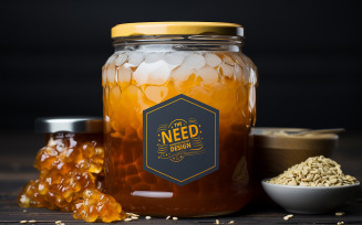 Honey Glass Jar Mockup PSD Template for Branding and Label Packaging Design