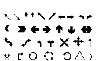 Modern Arrow Glyph Icon Set Black Silhouette Vector Illustrations