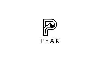 Peak logo with mountain inside letter p, isolated on white background