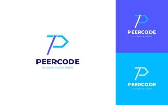 Peercode- Letter P with code symbol logo design