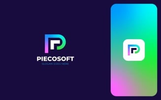 Piecosoft- Letter P with code symbol logo design
