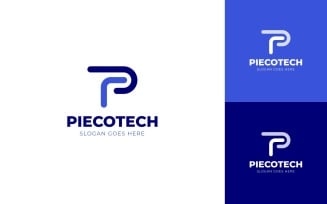 Piecotech - Letter P T with Coding symbol logo design