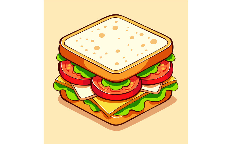 Sandwich with Cheese, Tomato and Lettuce Illustration