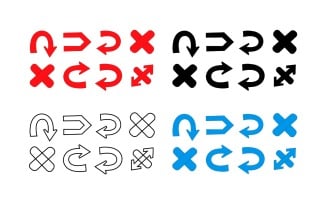 Set of arrows and crosses in red, black, blue and outline, isolated on white background