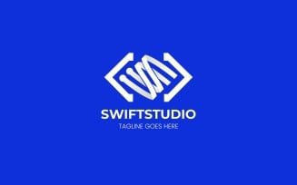 SwiftStudio - Letter S with coding symbol logo design