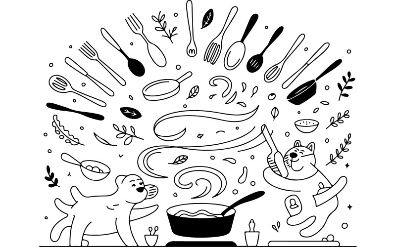 Abstract Kitchen Illustration with Food Elements Vector Design