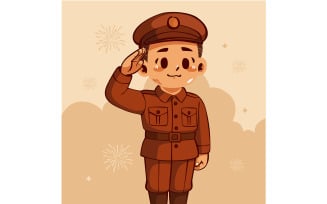 Cartoon Boy in Uniform Saluting