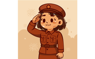 Cartoon Girl in Uniform Saluting
