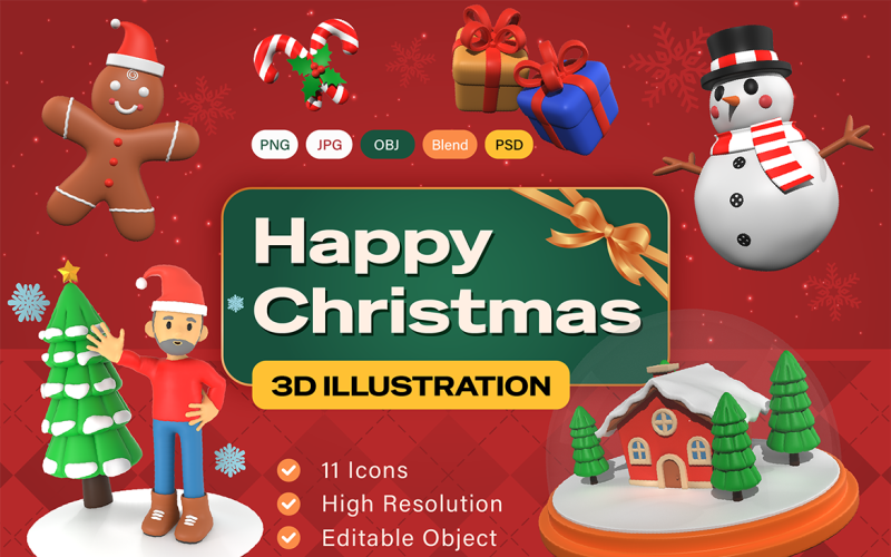 Happy Christmas 3D Illustration Model