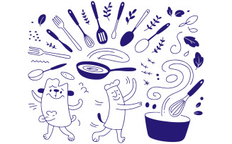 Pet Chef Illustration Background Pattern with Cooking Tools Vector