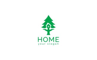 Real estate logo design with pine tree and house combination
