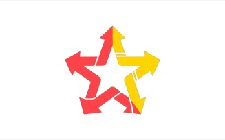 Red and yellow arrows forming a star shape isolated on white background