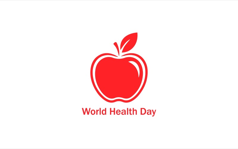 Red apple with text world health day isolated on white background Logo Template