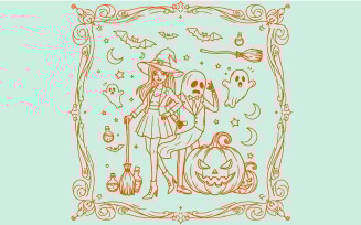 Stylish Witches Halloween Fashion Artwork for Apparel Posters and Party Branding