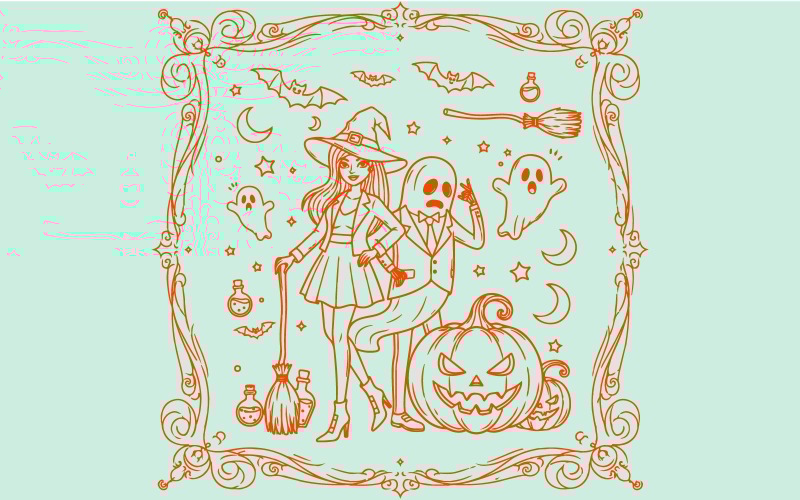 Stylish Witches Halloween Fashion Artwork for Apparel Posters and Party Branding Illustration
