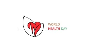 World health day logo with heart and heartbeat line isolated on white background