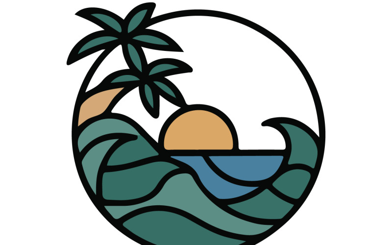A beach scene design silhouette Vector Graphic