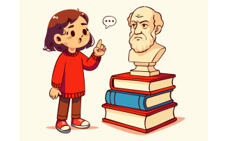 Cartoon Girl Pointing at Man Statue