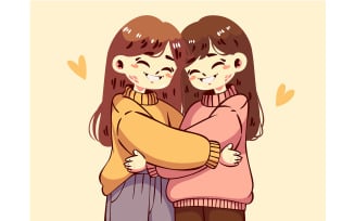 Couple of Girls Hugging (flat design)