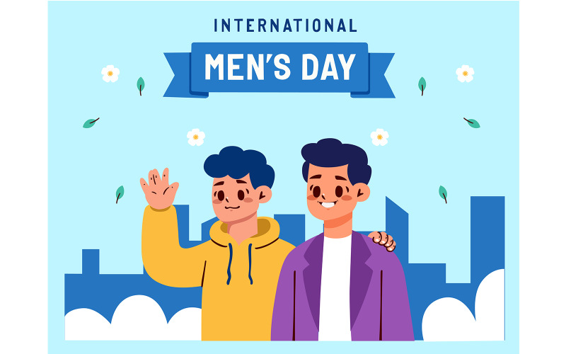 Couple of Men Smiling and Waving Illustration