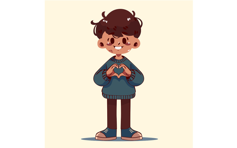 "FREE" Cartoon Boy Making a Heart with His Hands Illustration