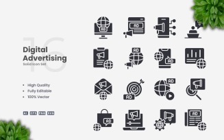 16 Digital Advertising Solid Icons Set