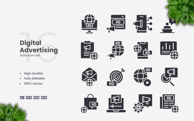 16 Digital Advertising Solid Icons Set Icon Set
