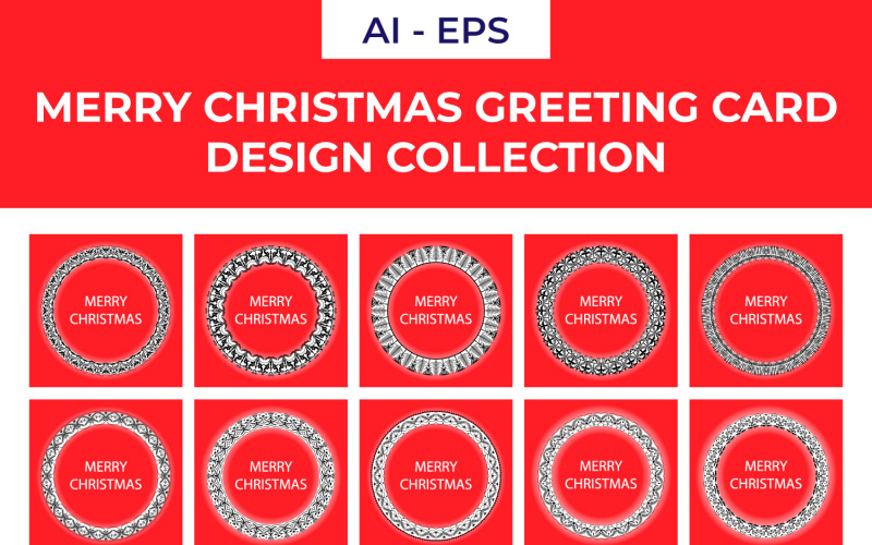 Merry Christmas Greeting Card with Decorative Frame Design Collection Illustration